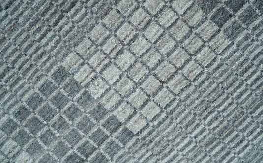 Flatwoven Checkered striped Hand Made Scandinavian Blended Wool Area Rug, Charcoal, Gray and Silver,8x10 | KE38810