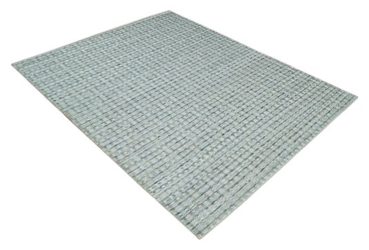 Flatwoven Checkered Scandinavian Blended Wool Area Rug, Silver, Camel and Brown, 8x10 | KE40810