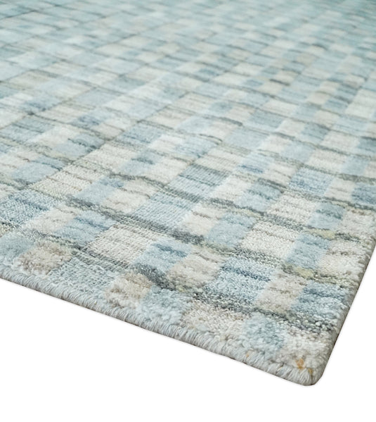 Flatwoven Checkered Scandinavian Blended Wool Area Rug, Silver, Camel and Brown, 8x10 | KE40810