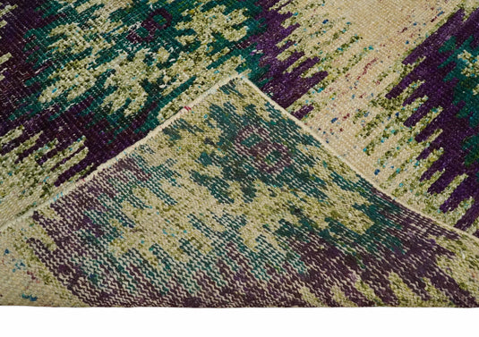 Hand Knotted Persian made of Recycled Silk Area Rug, Beige, Violet and Green, 4x6 | OP57