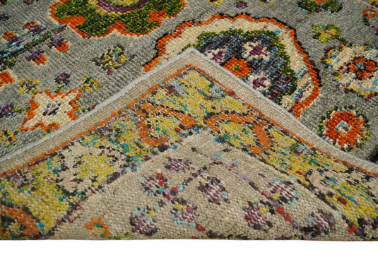 Hand Knotted Persian Oushak made of Recycled Silk Area Rug, Silver, Yellow and Orange, 4x6  | OP5846