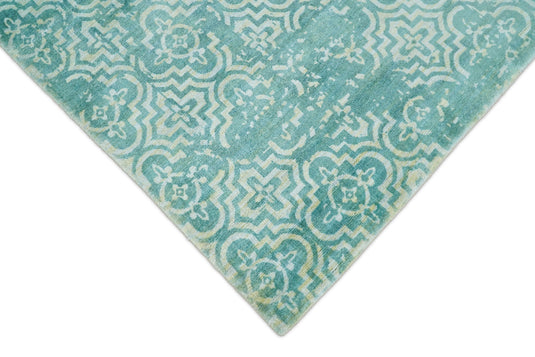 Modern Geometric Wool Blend Area Rug, Dinning, Living Room and Bedroom Rug, Blue turquois, 5x8 | QT0258