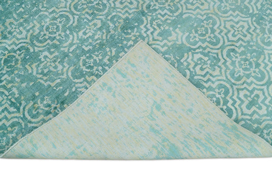 Modern Geometric Wool Blend Area Rug, Dinning, Living Room and Bedroom Rug, Blue turquois, 5x8 | QT0258