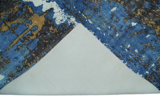 Modern Abstract Rug made with Wool Blend and Silk, Blue and Brown, 5x8 | QT0358