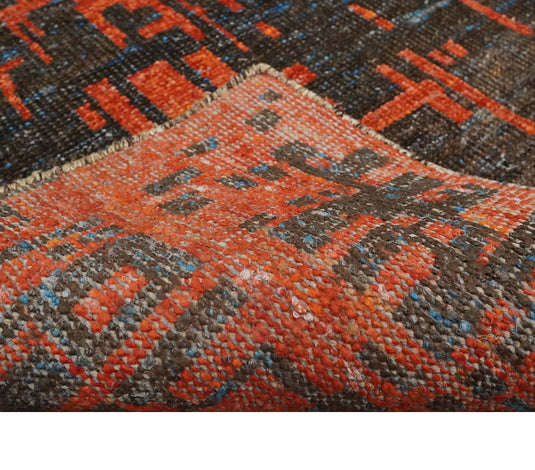 Hand Knotted Modern Abstract Contemporary Recycled Silk Area Rug, Orange and Charcoal, 4x6  | OP6246