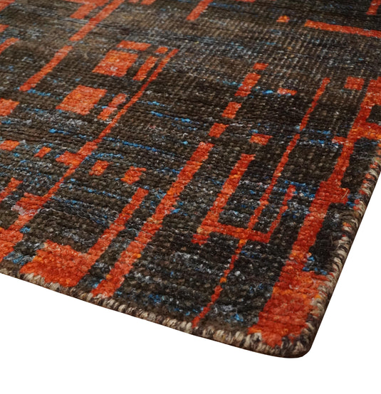 Hand Knotted Modern Abstract Contemporary Recycled Silk Area Rug, Orange and Charcoal, 4x6  | OP6246