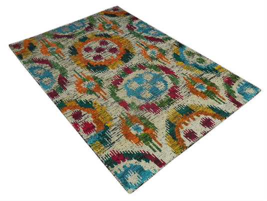 Hand Knotted Persian made of Recycled Silk Area Rug, 4.5x6.5, Multicolored | OP66