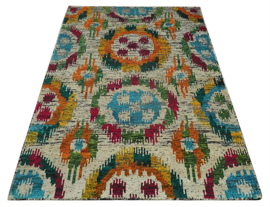 Hand Knotted Persian made of Recycled Silk Area Rug, 4.5x6.5, Multicolored | OP66