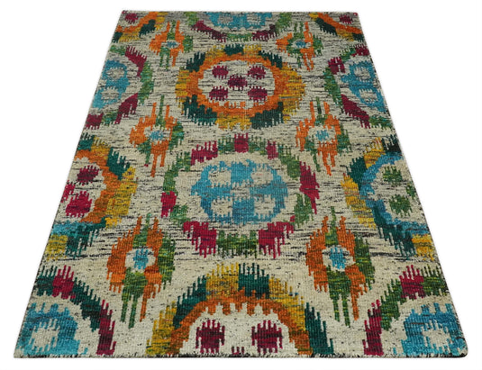 Hand Knotted Persian made of Recycled Silk Area Rug, 4.5x6.5, Multicolored | OP66