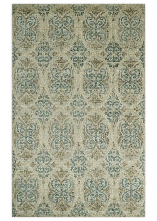 Hand Knotted  Persian Style Contemporary Bamboo Silk Area Rug, Beige, Blue and Camel Modern, 5x8  | OP7158