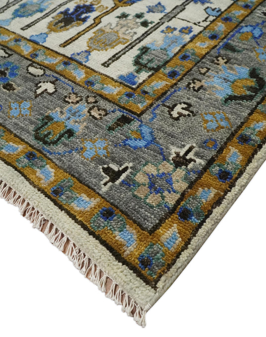Turkish Wool Oushak Rug, Ivory, Gray and Blue Hand Knotted 6x9, 8x10, 9x12 and 10x14 Vintage Persian Rug, Bedroom, Living Room Rug | CP708