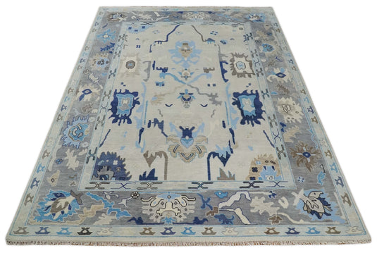 Hand knotted Oushak 10x14 Traditional Silver Gray and Blue Vibrant Colorful Rug, Vintage Antique Living Room and Bedroom | CP7301014