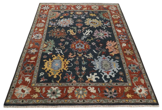 Traditional Hand knotted Oushak 9x12 Wool Charcoal and Rust Area Rug | CP732912