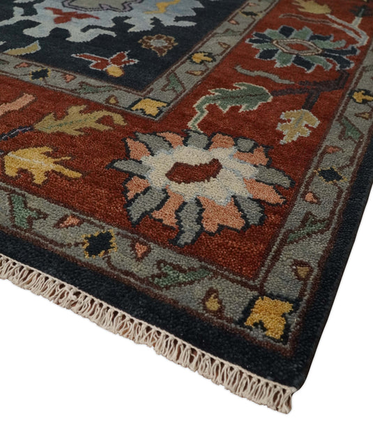 Traditional Hand knotted Oushak 9x12 Wool Charcoal and Rust Area Rug | CP732912