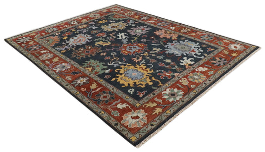 Traditional Hand knotted Oushak 9x12 Wool Charcoal and Rust Area Rug | CP732912