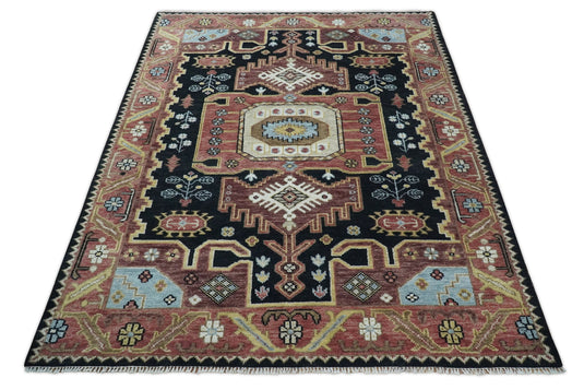 HandKnotted Heriz Serapi Rug Black and Rust 8x10 ft Ideal for Living, Bedroom, and Dining Rooms | CP753810