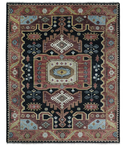 HandKnotted Heriz Serapi Rug Black and Rust 8x10 ft Ideal for Living, Bedroom, and Dining Rooms | CP753810