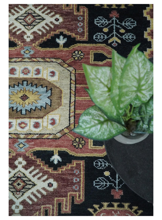 HandKnotted Heriz Serapi Rug Black and Rust 8x10 ft Ideal for Living, Bedroom, and Dining Rooms | CP753810