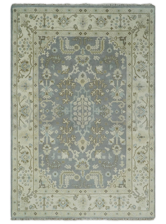 Traditional Silver, Beige and Brown Hand knotted 6x9 Vintage Oriental Oushak Area Rug, Living Room, Dinning and Kitchen Rug | CP80869