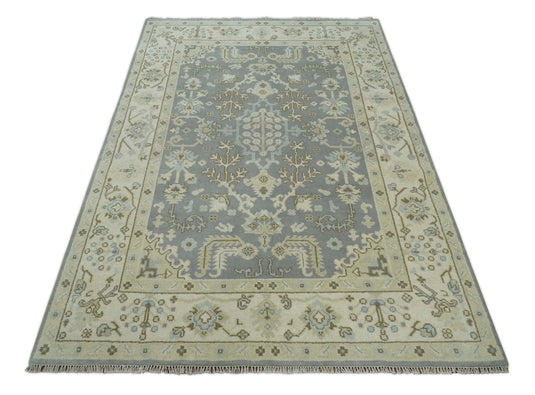 Traditional Silver, Beige and Brown Hand knotted 6x9 Vintage Oriental Oushak Area Rug, Living Room, Dinning and Kitchen Rug | CP80869