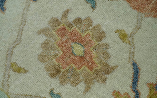 Traditional Ivory, Blue and Gold Hand knotted 9x12 Vintage Oriental Oushak Area Rug, Living Room, Dinning and Kitchen Rug | CP812912