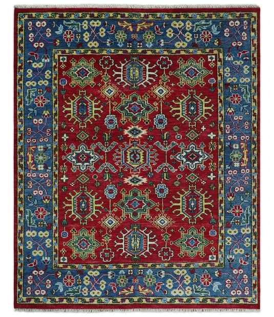 Antique Area 8x10 Red, Gold and Blue Traditional Hand Knotted Rug, Living Room, Bedroom and Dinning Rug | CP813810