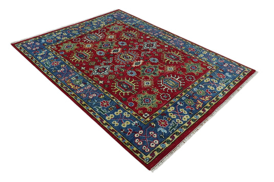 Antique Area 8x10 Red, Gold and Blue Traditional Hand Knotted Rug, Living Room, Bedroom and Dinning Rug | CP813810