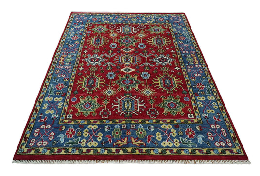 Antique Area 8x10 Red, Gold and Blue Traditional Hand Knotted Rug, Living Room, Bedroom and Dinning Rug | CP813810