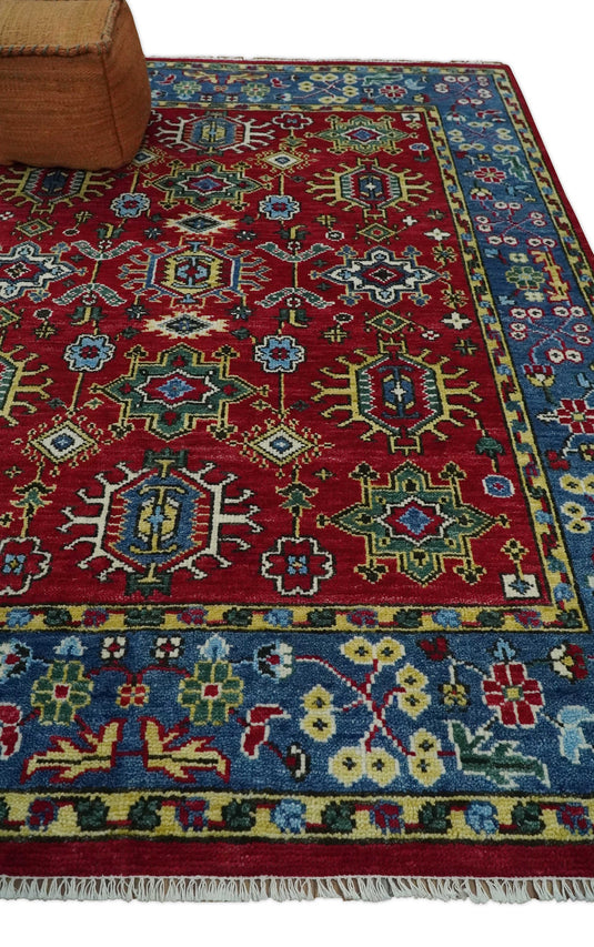 Antique Area 8x10 Red, Gold and Blue Traditional Hand Knotted Rug, Living Room, Bedroom and Dinning Rug | CP813810