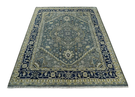 Turkish Wool Oushak Rug, Moss Gray and Blue Hand Knotted 6x9, 8x10, 9x12 and 10x14 Vintage Persian Rug, Bedroom, Living Room Rug - CP814