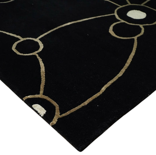 Modern Wool and Silk Hand Woven Rug, Black and Gold, 6x8 | HL368