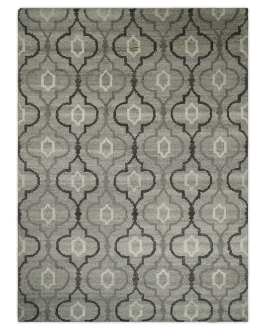 Modern Trellis Channel Natural Wool Hand Woven Rug, Silver and Brown, 6x8 | HL4