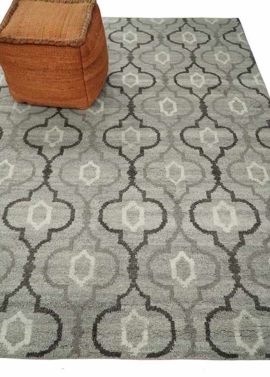 Modern Trellis Channel Natural Wool Hand Woven Rug, Silver and Brown, 6x8 | HL4