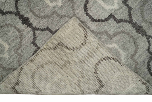 Modern Trellis Channel Natural Wool Hand Woven Rug, Silver and Brown, 6x8 | HL4