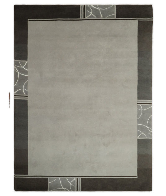 Modern Scandinavian Wool Hand Woven Area Rug, Silver and Brown,6x8 | HL968