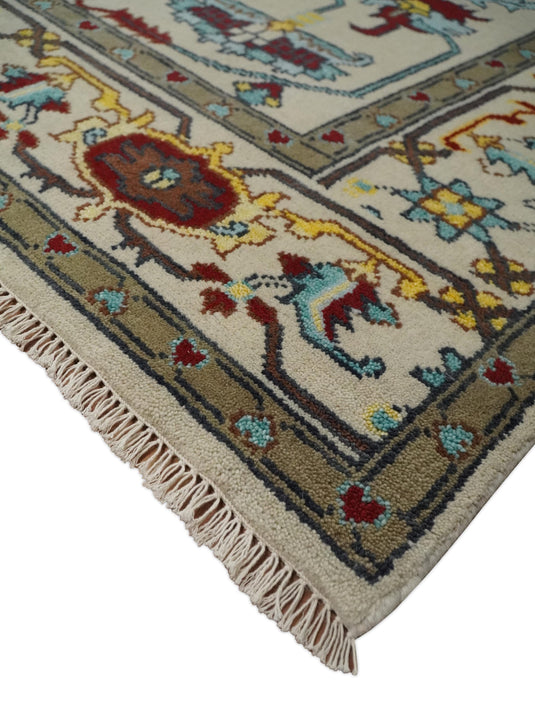 Traditional Hand knotted Oushak 8x10 Wool Persian White , Red and Blue Vibrant Colorful Area Rug | CP788810