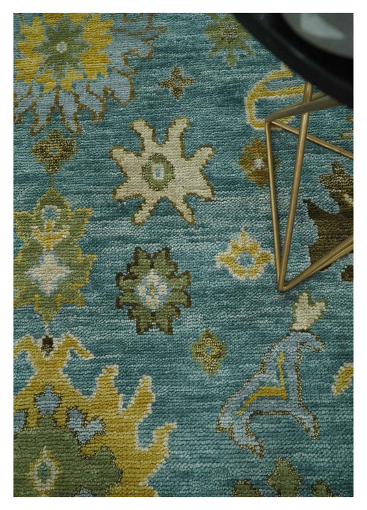 Blue and Moss Green Vintage Persian Hand Knotted, Antique Oushak 5x8, 6x9, 8x10, 9x12, 10x14, 12x15 Wool Rug, Living Room | CP815