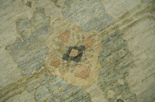 Traditional Beige and Moss Green Hand knotted 9x12 Vintage Oriental Oushak Area Rug, Living Room, Dinning and Kitchen Rug | CP818912