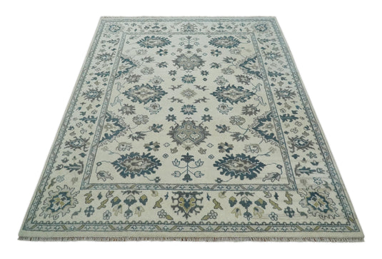 8x10 Large Handmade Vintage Persian Ivory,Blue and Gray Wool Area Rug |CP821810