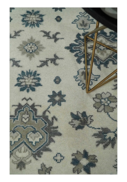 8x10 Large Handmade Vintage Persian Ivory,Blue and Gray Wool Area Rug |CP821810