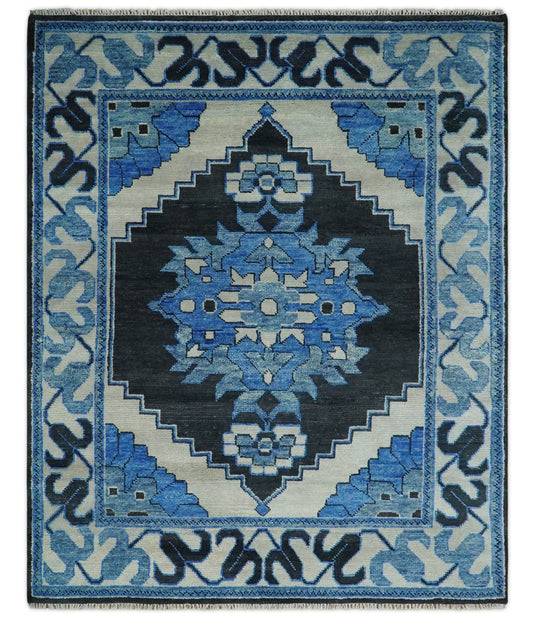 Black, Blue and Ivory Wool 5x8, 6x9, 8x10 and 9x12 Traditional Antique Vintage Persian Hand knotted Area Rug | CP822