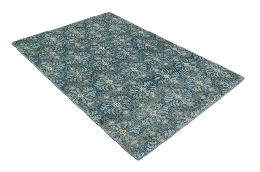 Hand Knotted  Antique Persian Style Contemporary Bamboo Silk Area Rug,  Blue, Brown and Silver, 5X8 | OP12358