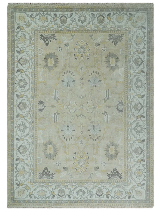 Traditional Beige, Silver and Ivory Hand knotted 10x14 Vintage Oriental Oushak Area Rug, Living Room, Dinning and Kitchen Rug | CP8241014