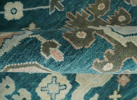 Antique Oriental Oushak 9x12 Large Handmade Vintage Persian Teal Blue, Beige and Silver Area Rug |CP826912