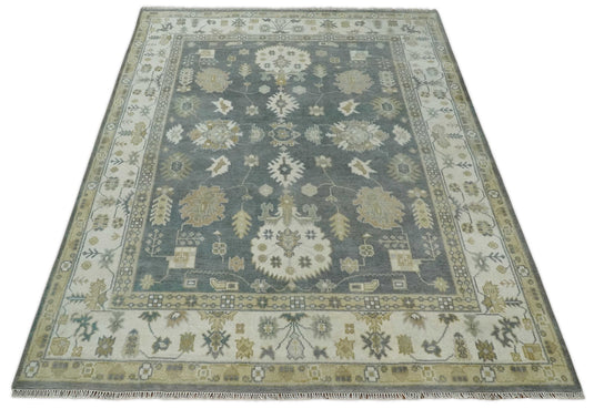 Antique Oriental Oushak 8x10 Large Handmade Vintage Persian Gray and Ivory Wool Area Rug |CP827810