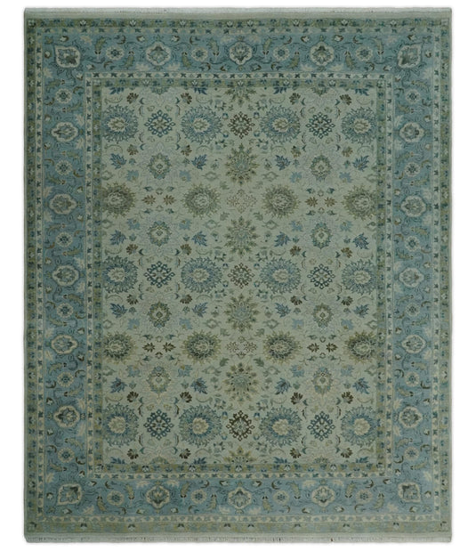 Fine Traditional Hand Knotted Beige and Blue 8x10 Fine Vintage Persian Style Antique Wool Rug | CP828810