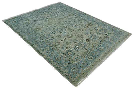 Fine Traditional Hand Knotted Beige and Blue 8x10 Fine Vintage Persian Style Antique Wool Rug | CP828810