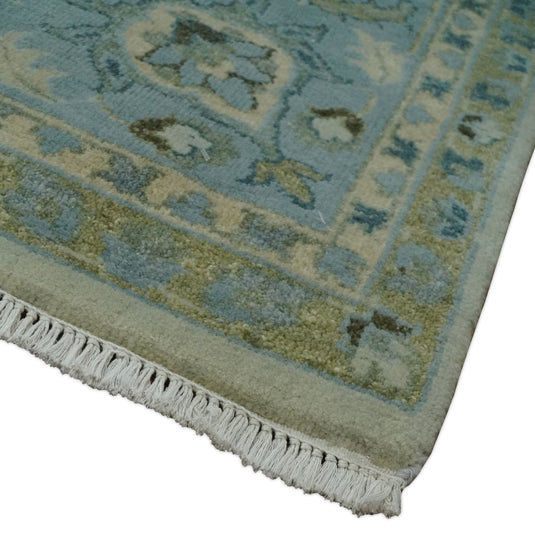 Fine Traditional Hand Knotted Beige and Blue 8x10 Fine Vintage Persian Style Antique Wool Rug | CP828810