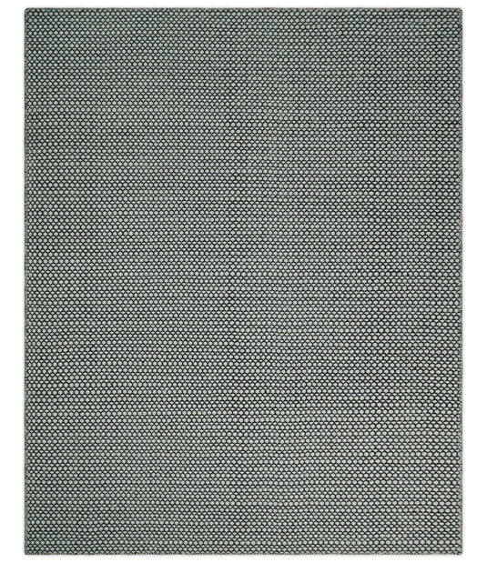 Modern Loop Pile Flatwoven Durrie Area Rug , Black And Ivory Living Room, Dinning Room Layering Rug | CP831