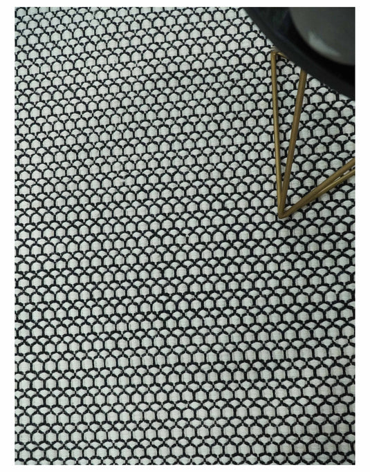 Modern Loop Pile Flatwoven Durrie Area Rug , Black And Ivory Living Room, Dinning Room Layering Rug | CP831